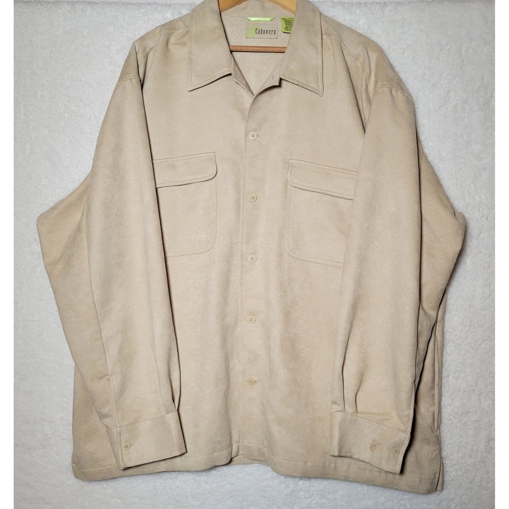 Cubavera Mens Button Up Faux Suede Tan Long Sleeve XXL‎ 2X Shirt Cowboy 0090